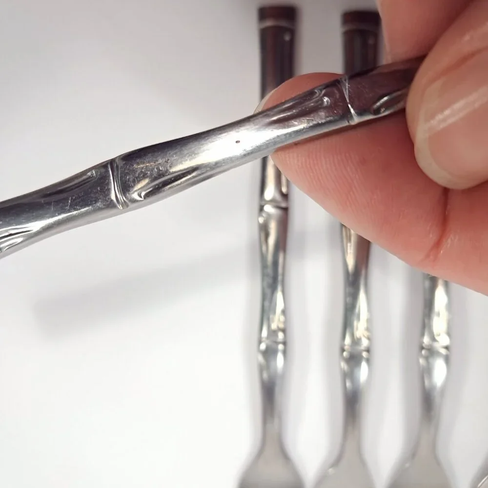 Vintage Sunshine bamboo stainless Korea Cocktail seafood forks set‎ 6 canapes